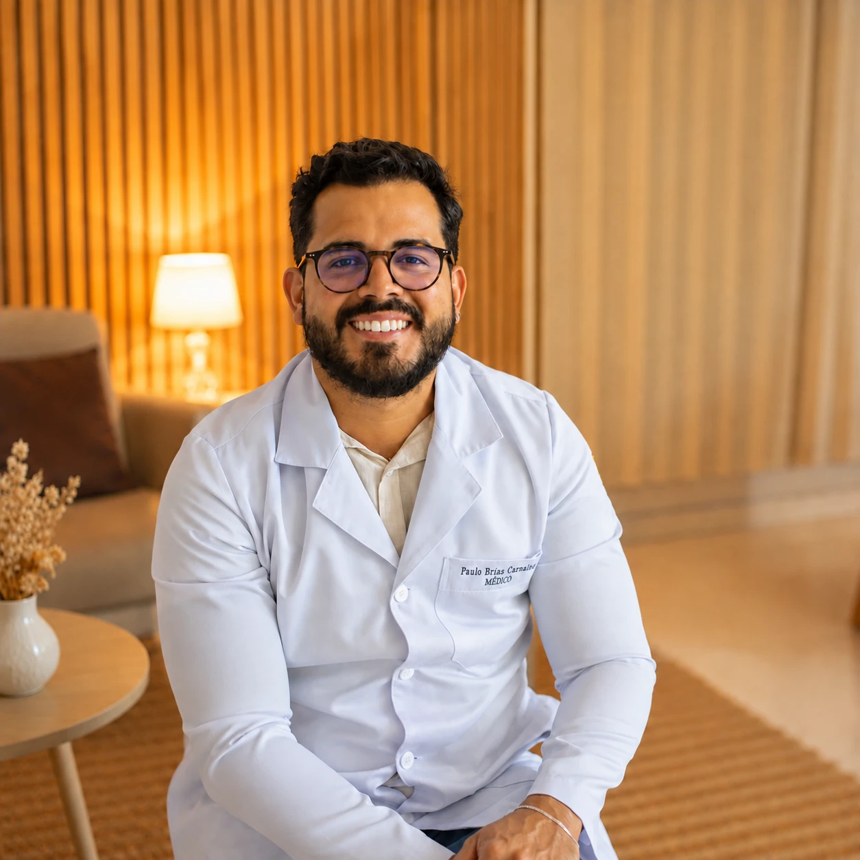 Dr. Paulo Farias Carvalho, sorrindo, vestindo jaleco branco